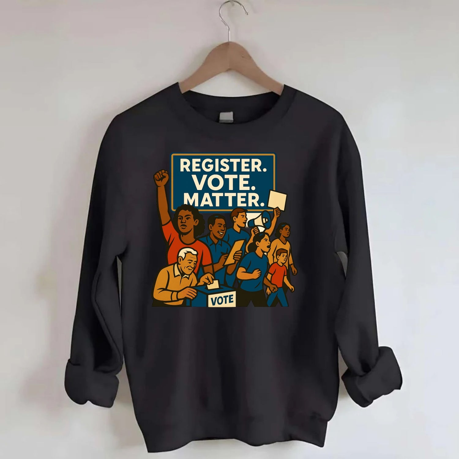 Voter registration drive bringing community together - "Register. Vote. - Crewneck Sweatshirt - black