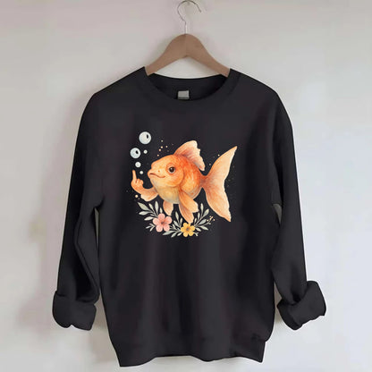 chubby goldfish blowing bubbles, one fin extended like middle finger - Crewneck Sweatshirt - black