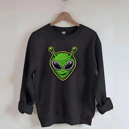 ALIEN MARTIAN - green alien with antenna in green , little green man - Crewneck Sweatshirt - black