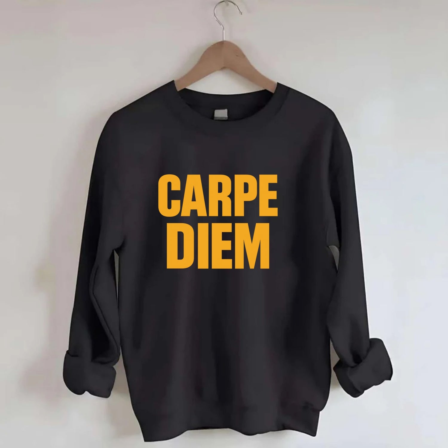 Bold typography design - "CARPE DIEM" - seize the day - Crewneck Sweatshirt - black