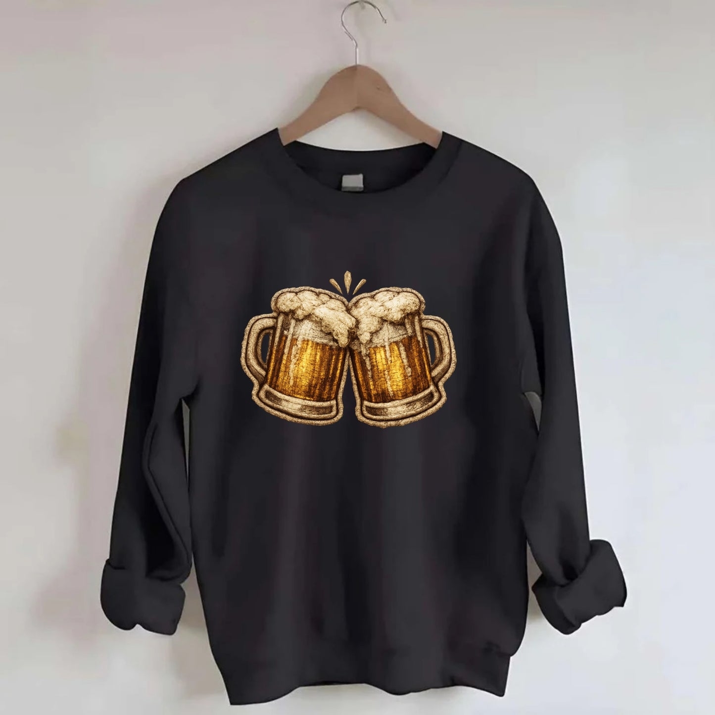 BEER MUG CHEERS - frosty beer stein in gold and amber , brewery - Crewneck Sweatshirt - black