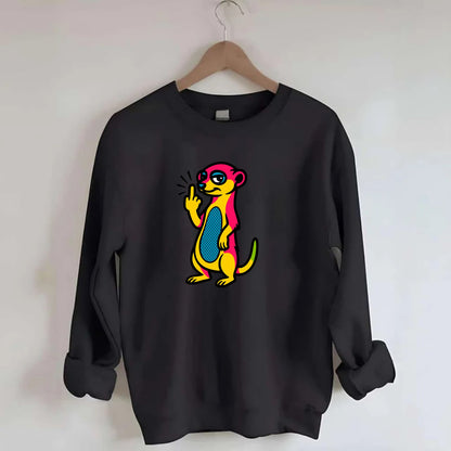 cute meerkat standing guard on hind legs, one front paw raised in sassy salute - Crewneck Sweatshirt - black