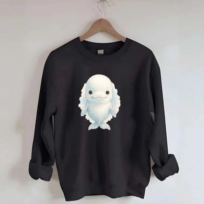 Baby Beluga Whale - pure white, rounded forehead, small eyes with big - Crewneck Sweatshirt - black