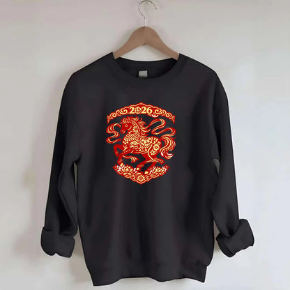 DANCING HORSE | Elegant prancing horse in motion | Graceful curved pose | - Crewneck Sweatshirt - black