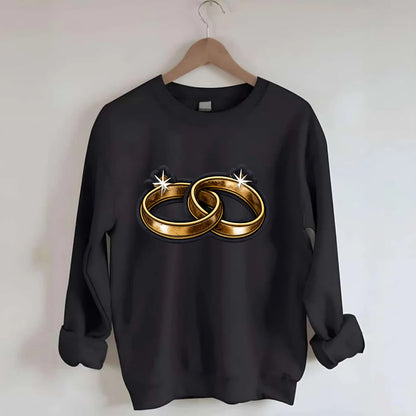 WEDDING RINGS - interlocked bands in gold , marriage - Crewneck Sweatshirt - black