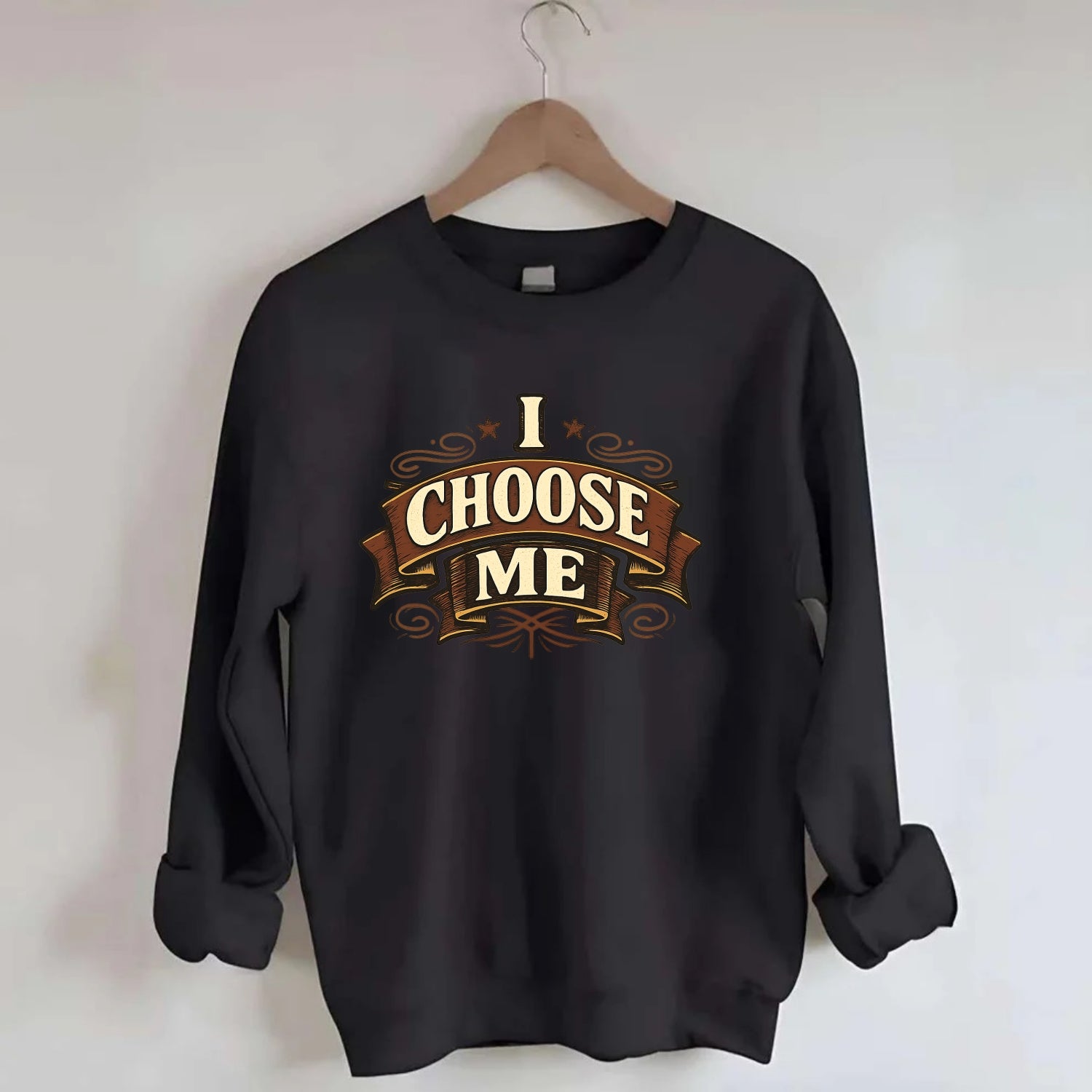 Bold typography design - "I CHOOSE ME" - self-priority, self-selection - Crewneck Sweatshirt - black