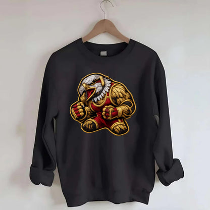 Embroidered patch design - WRESTLING EAGLE - fierce eagle with wrestling - Crewneck Sweatshirt - black