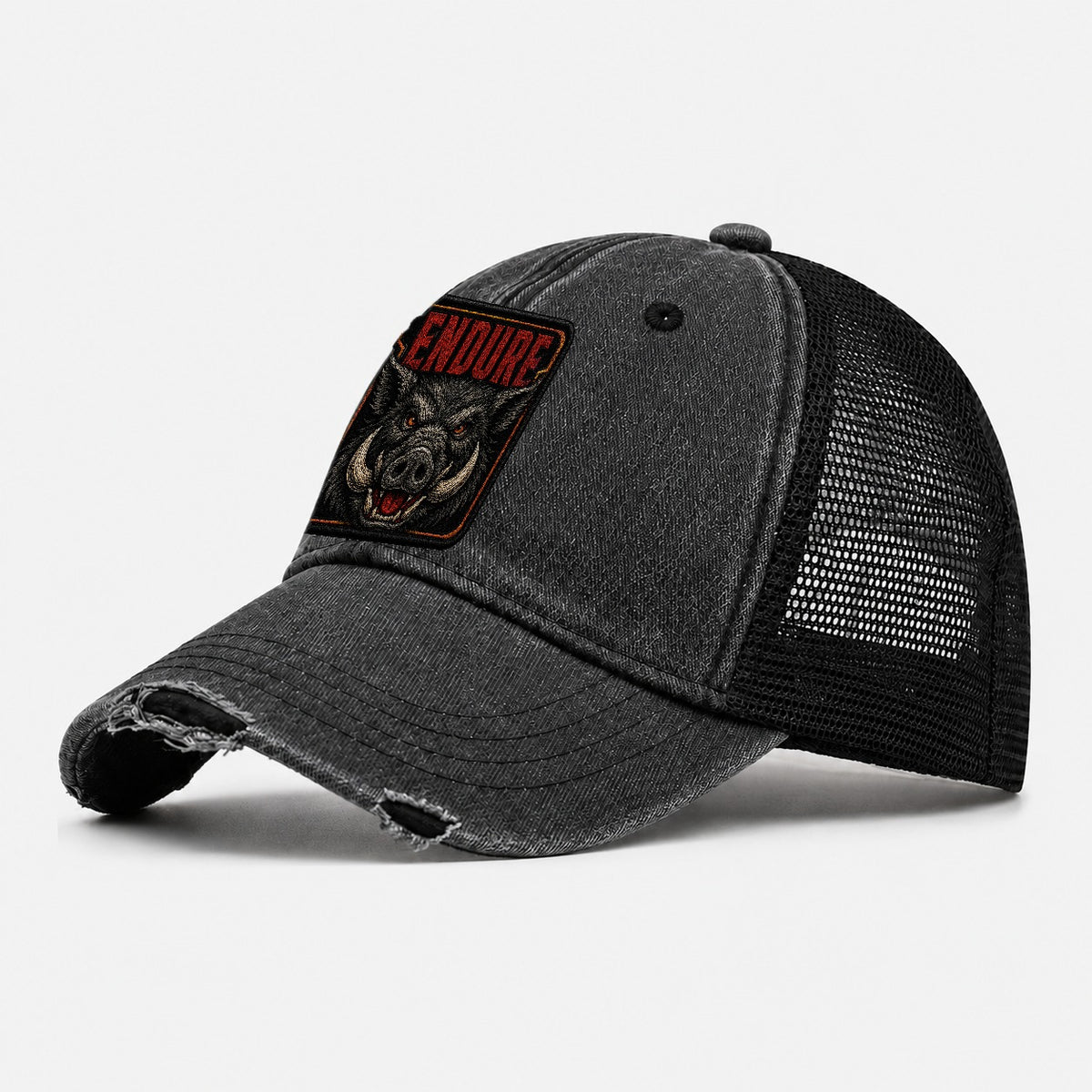 Boar Endure Badge Washed Trucker Hat – Black
