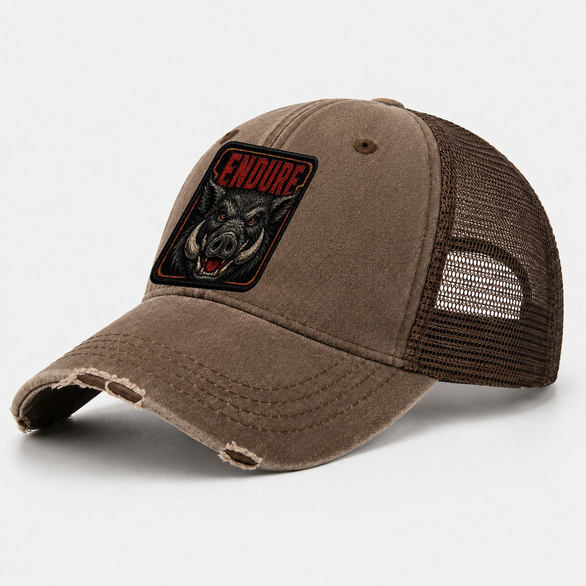 Boar Endure Badge Washed Trucker Hat – Coffee