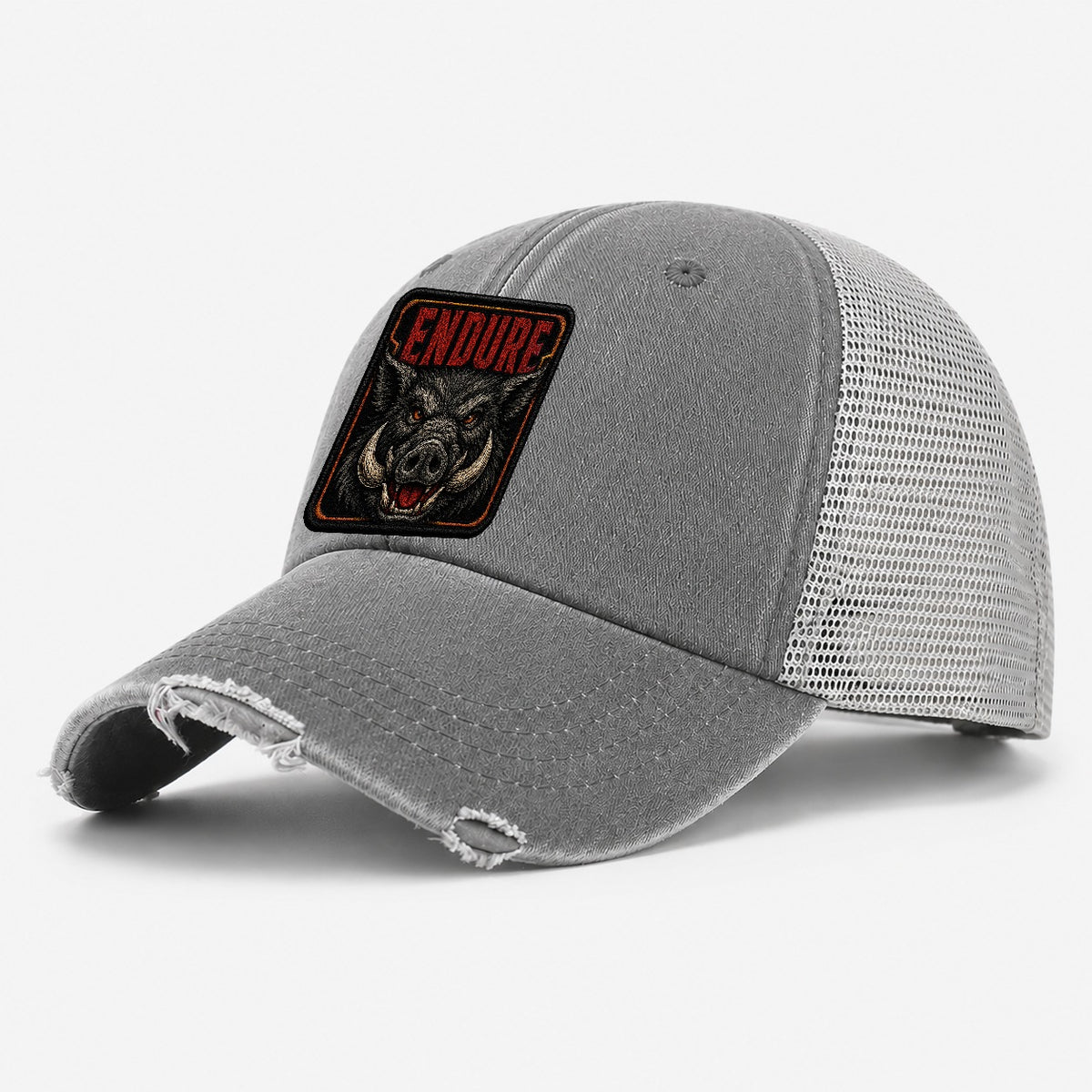 Boar Endure Badge Washed Trucker Hat – Grey