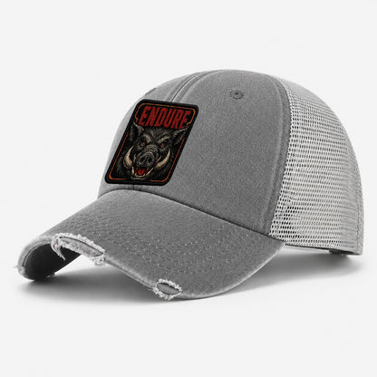 Boar Endure Badge Washed Trucker Hat – Grey