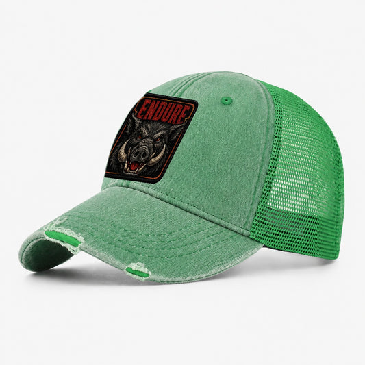 Boar Endure Badge Washed Trucker Hat – Ink Green