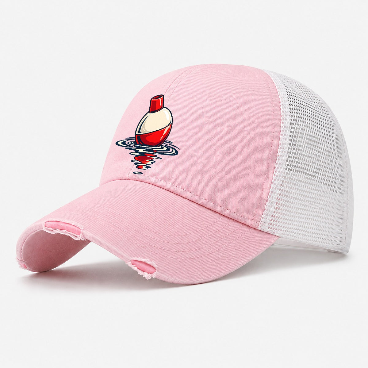 Bobber Float Fishing Elegant Washed Trucker Hat – Light Pink