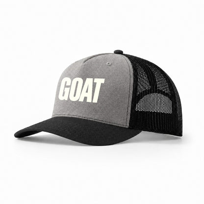 Bold Typography Design Goat Greatest Of All Time Trucker Hat – Grey-Black