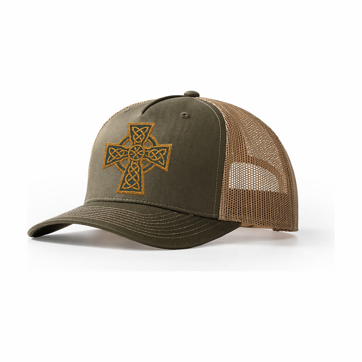 Book Of Kells Cross Trucker Hat – Olive-Khaki