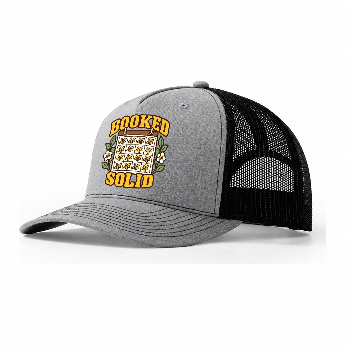Booked Solid Beekeeping Trucker Hat – Sport Grey Black
