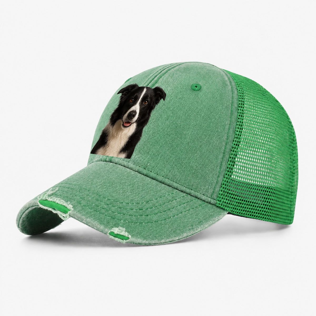 Border Collie Intelligent Companion Washed Trucker Hat – Ink Green
