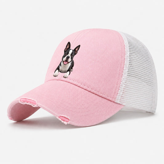 Boston Terrier Lying Down Top Breeds Washed Trucker Hat – Light Pink