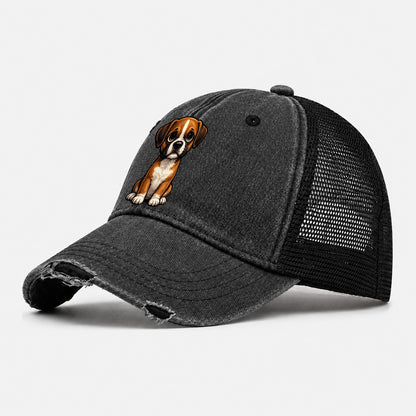 Boxer Sitting Sweetheart Washed Trucker Hat – Black