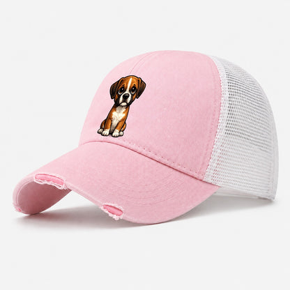Boxer Sitting Sweetheart Washed Trucker Hat – Light Pink