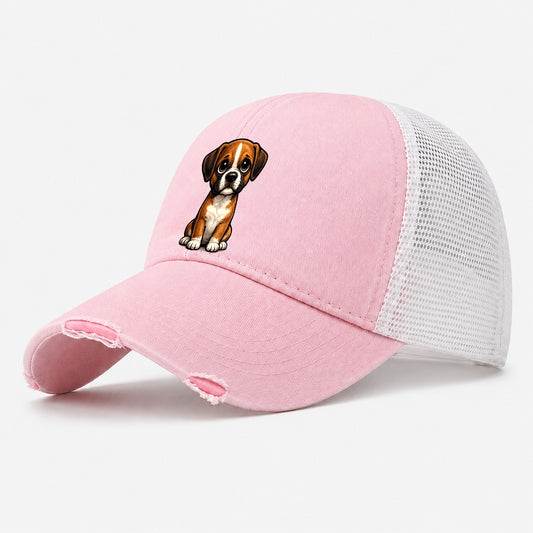 Boxer Sitting Sweetheart Washed Trucker Hat – Light Pink