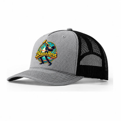 Brass Horn Crest Music Instruments Trucker Hat – Sport Grey Black