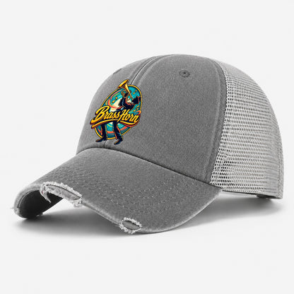 Brass Horn Crest Music Instruments Washed Trucker Hat – Grey