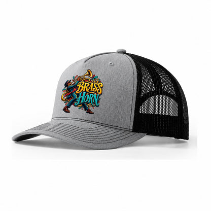 Brass Horn Wordmark Music Instruments Trucker Hat – Sport Grey Black