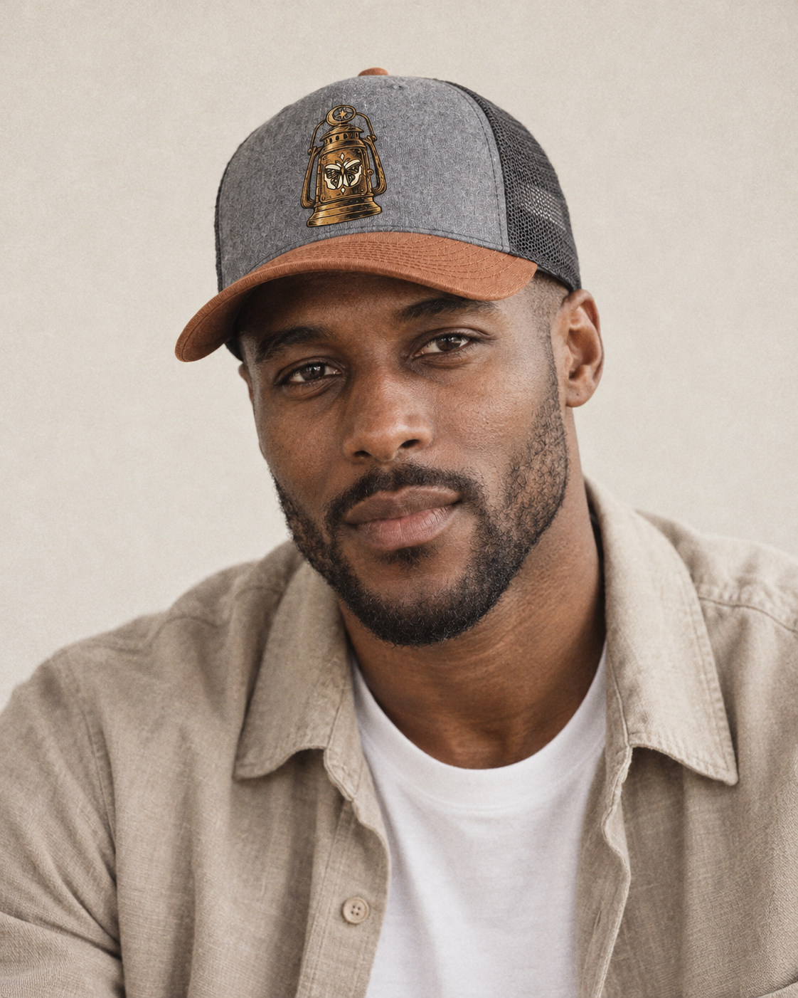 Model wearing the cap