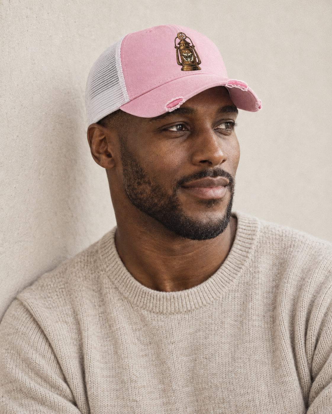 Model wearing the cap