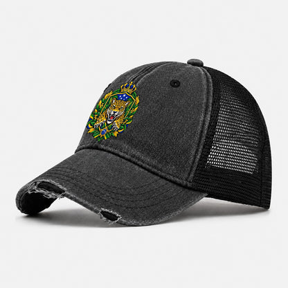 Brazil Heraldic Crest Country Logos Washed Trucker Hat – Black