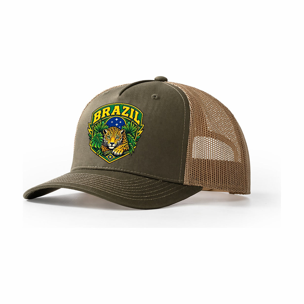 Brazil Retro Badge Country Logos Trucker Hat – Olive Khaki