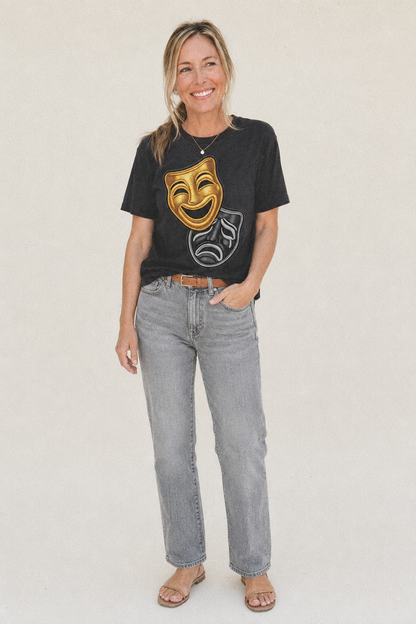 Broadway Masks Comedy Tragedy Masks In Gold And Black Theate Classic T-shirt – studio model photo