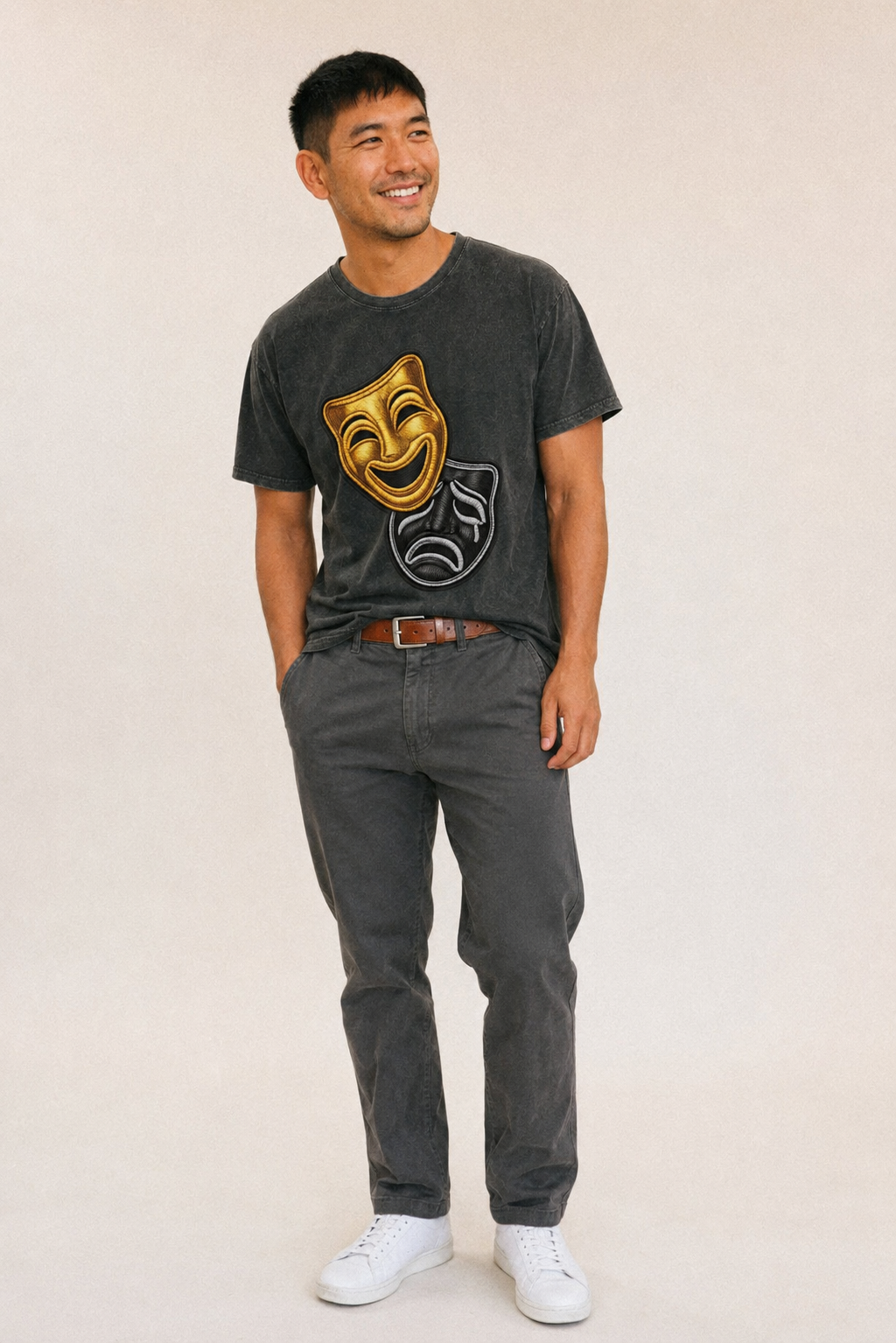 Broadway Masks Comedy Tragedy Masks In Gold And Black Theate Vintage T-shirt – studio model photo