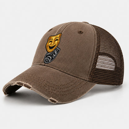 Broadway Masks Comedy Tragedy Masks In Gold And Black Theate Washed Trucker Hat – Coffee
