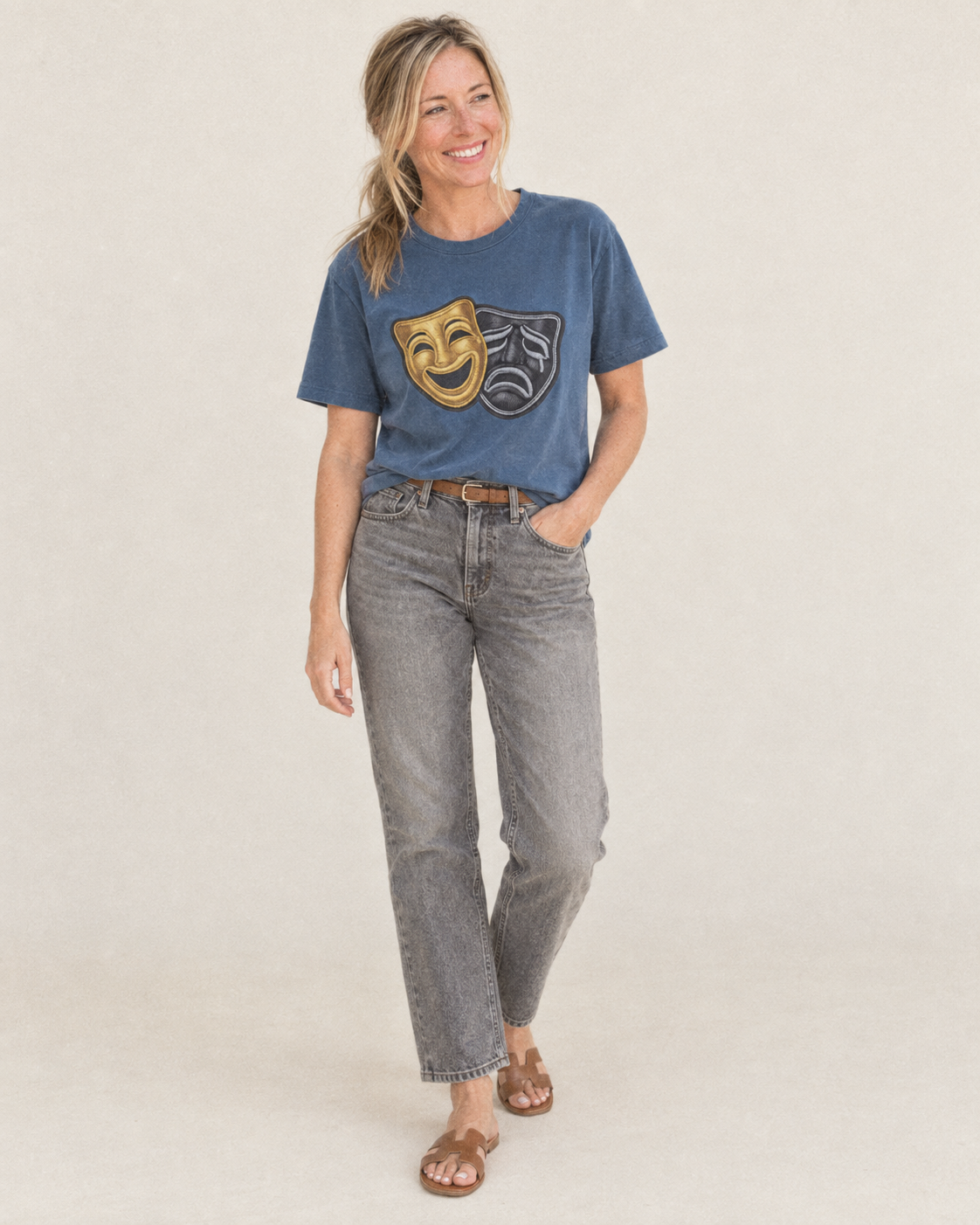 BROADWAY MASKS - comedy tragedy masks in gold and black , theater - Classic T-shirt – studio model photo
