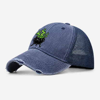 Bubbling Cauldron Witch Magic Washed Trucker Hat – Navy