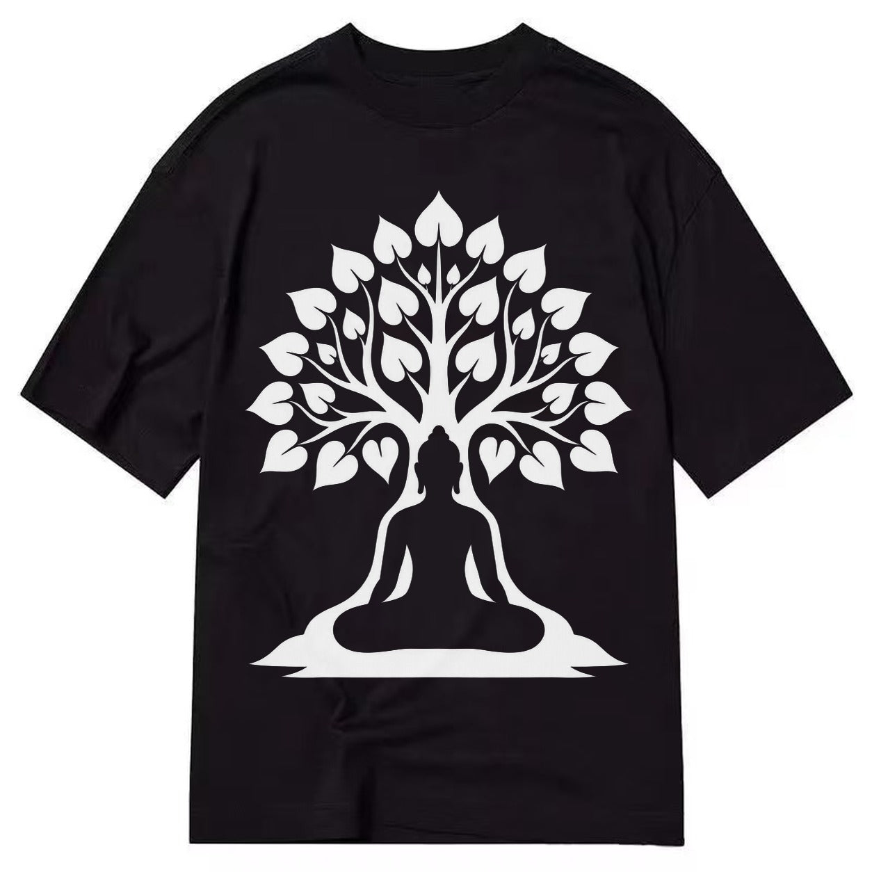 Buddha silhouette meditating - negative space forms bodhi tree - Classic T-shirt – Black