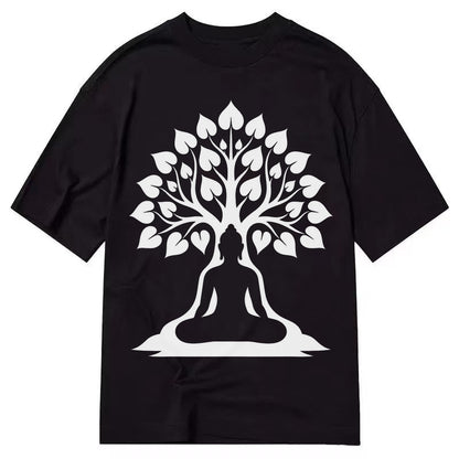 Buddha silhouette meditating - negative space forms bodhi tree - Classic T-shirt – Black