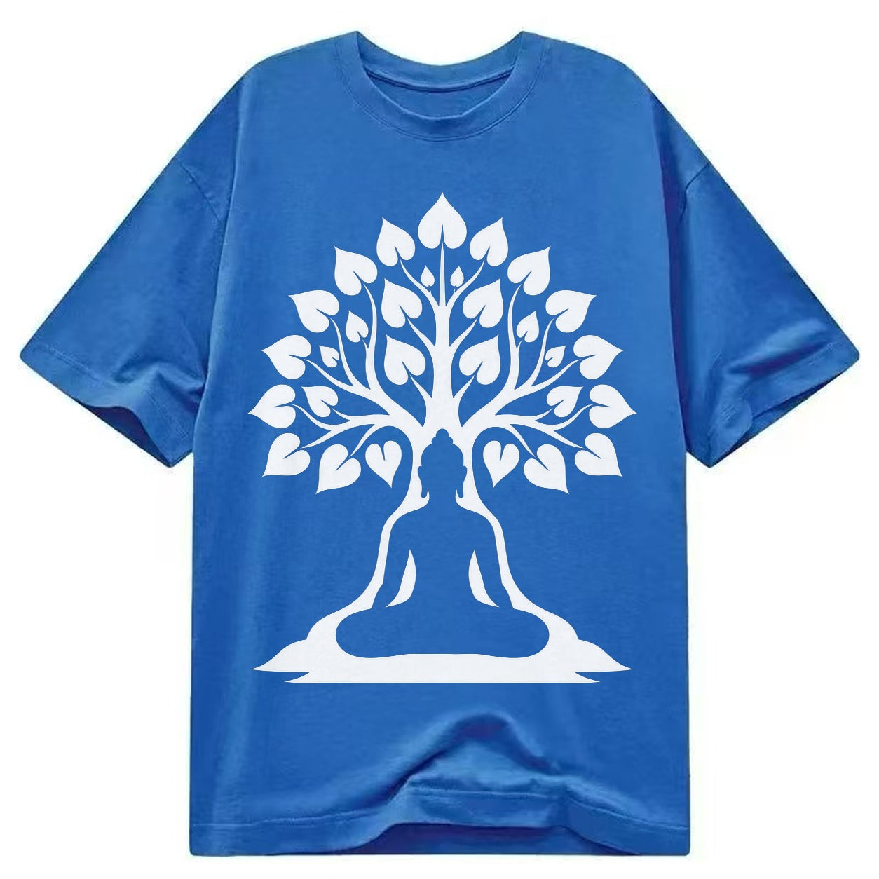 Buddha silhouette meditating - negative space forms bodhi tree - Classic T-shirt – Blue