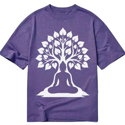 Buddha silhouette meditating - negative space forms bodhi tree - Classic T-shirt – Purple