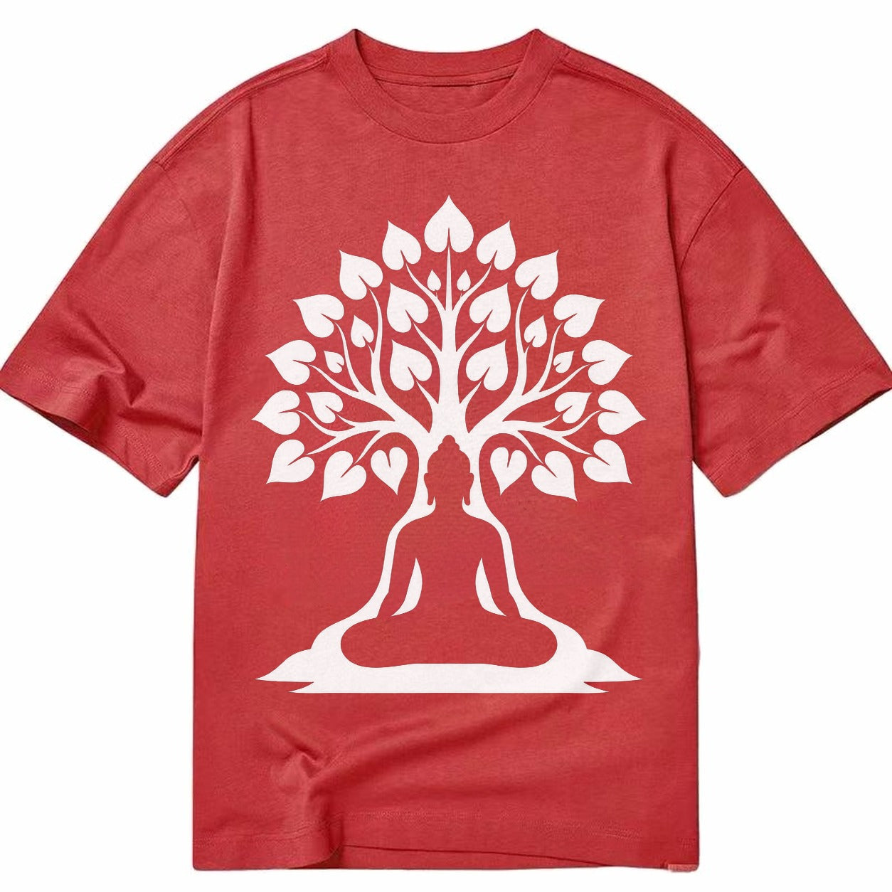 Buddha silhouette meditating - negative space forms bodhi tree - Classic T-shirt – Red