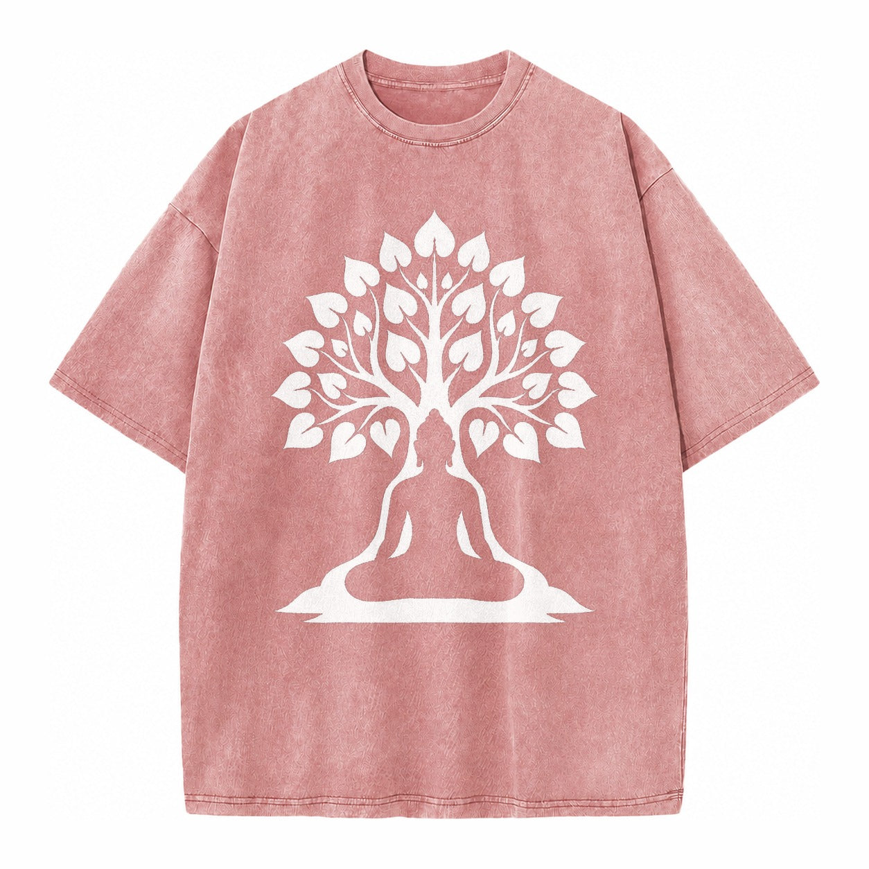 Buddha silhouette meditating - negative space forms bodhi tree - Vintage T-shirt – Dusty Rose(Rose)