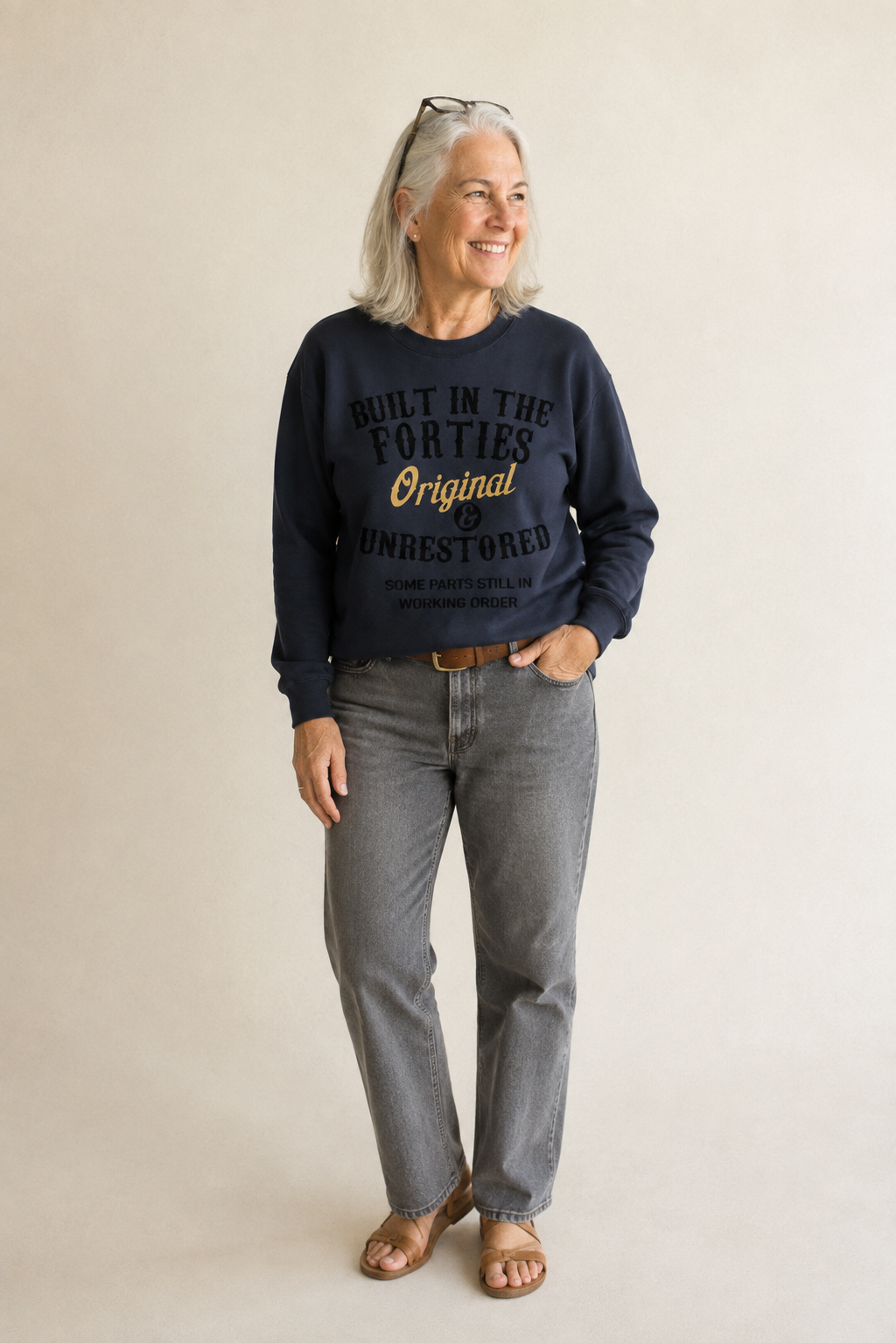 Built In The Forties Original Unrestored Some Parts Still In Fleece Sweatshirt – studio model photo