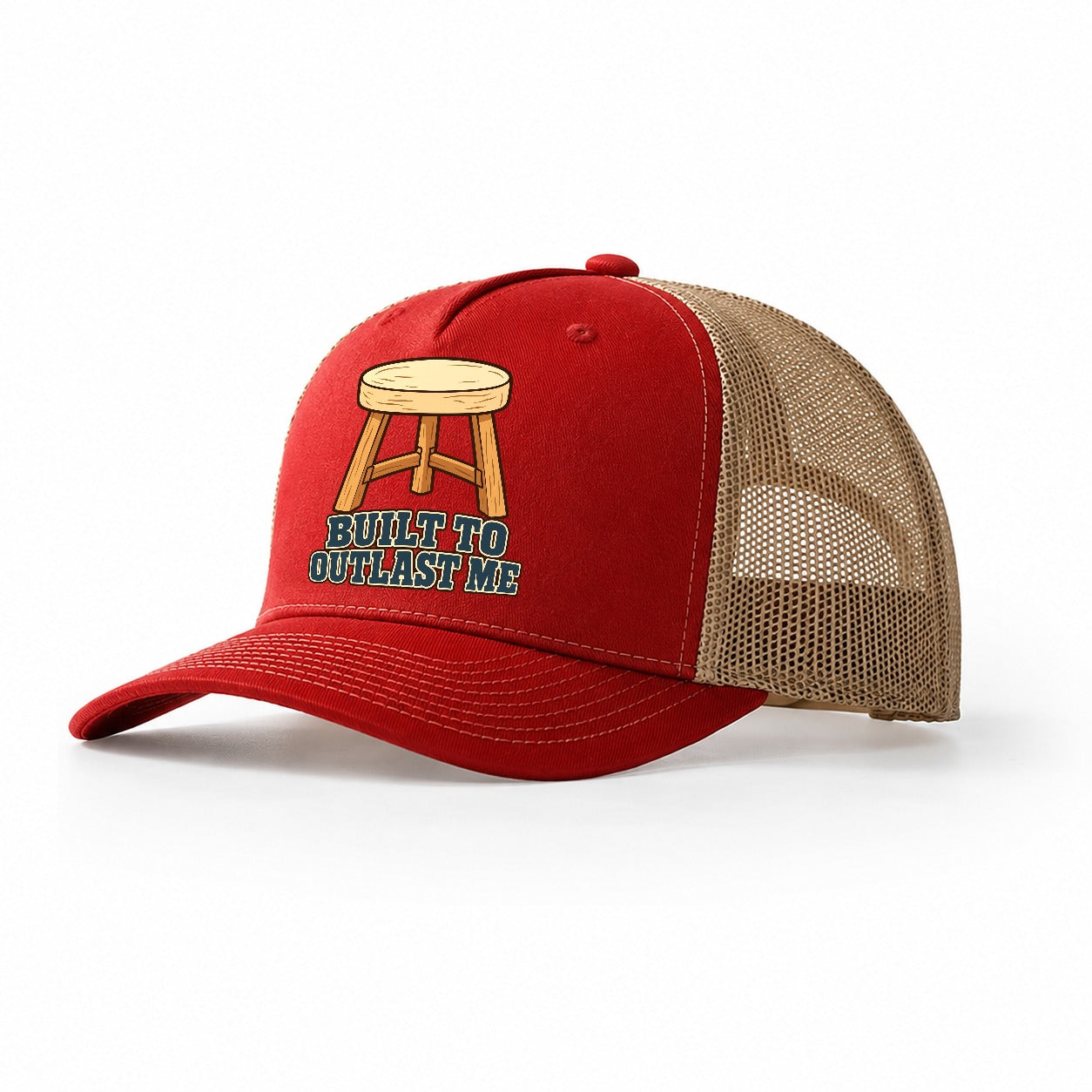 Built To Outlast Me Woodworking Trucker Hat – Red Khaki