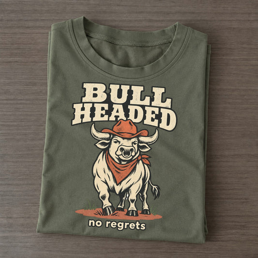 Bull Headed Cowboy Critters Classic T-shirt – Army Green