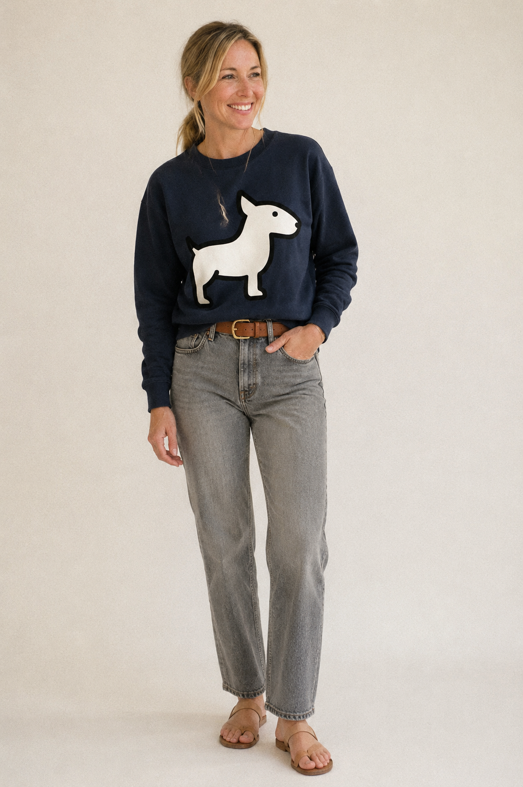 Bull Terrier White Egg Shaped Head Flat Side Profile Fleece Sweatshirt – studio model photo