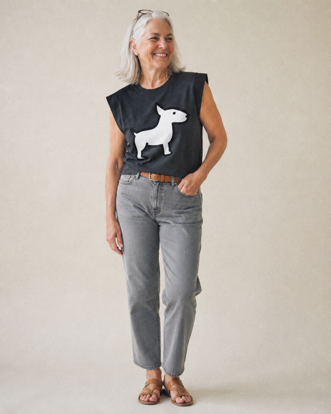 Bull Terrier White Egg Shaped Head Flat Side Profile Vintage Washed Tank – studio model photo