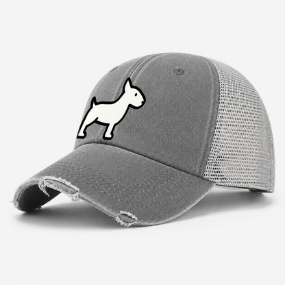 Bull Terrier White Egg Shaped Head Flat Side Profile Washed Trucker Hat – Grey