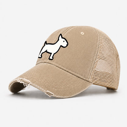 Bull Terrier White Egg Shaped Head Flat Side Profile Washed Trucker Hat – Khaki